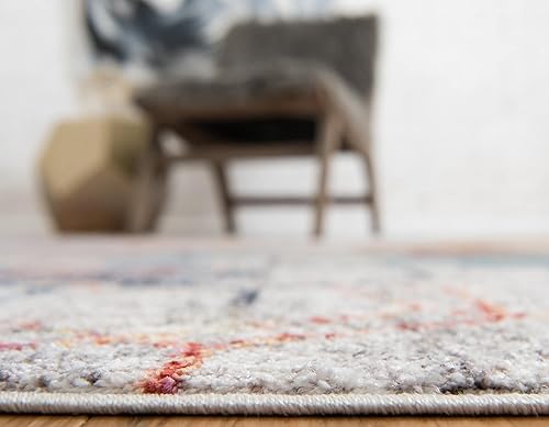 Miniatura 5 de Unique Loom Rainbow Collection - Alfombra redonda de acuarela blanca geométrica abstracta con enrejado (3 pies 3 pulgadas x 3 pies 3 pulgadas)