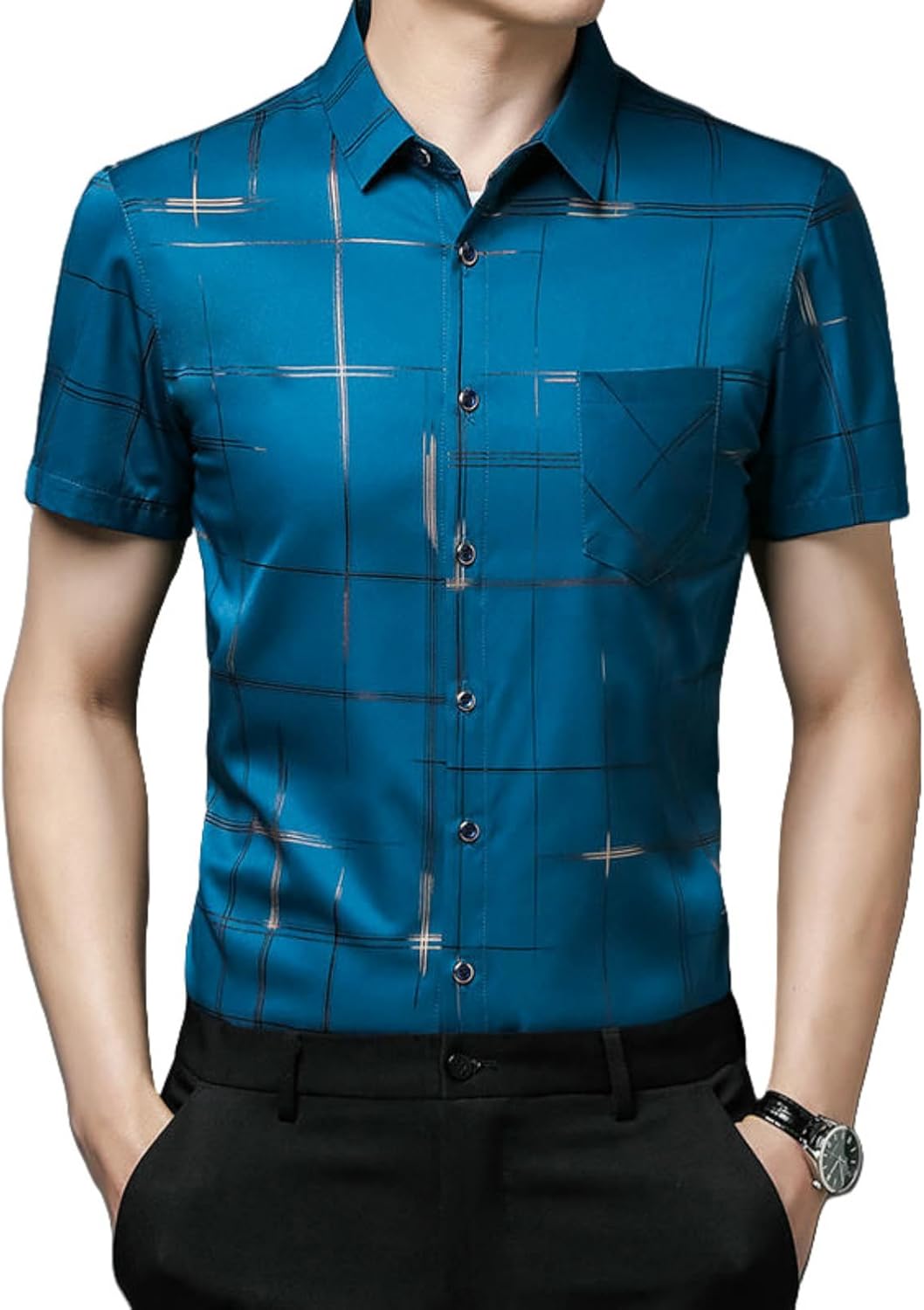 Men's Summer Plaid Business Casual Thin Half-Sleeve Short Sleeve Shirt