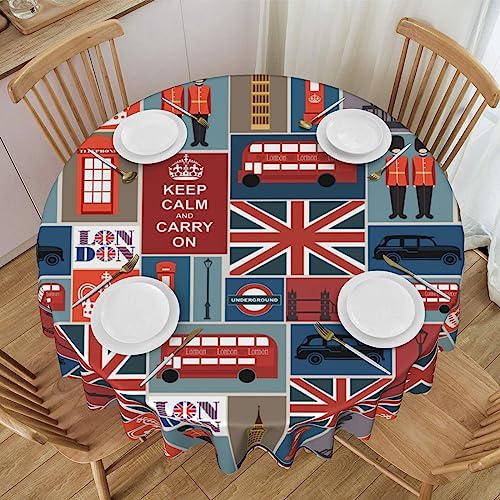 Jentra Circular Lace England Symbols Printed Tablecloth, Waterproof And Reusable. Used For Dining Table And Picnic. 60In. #TOP24