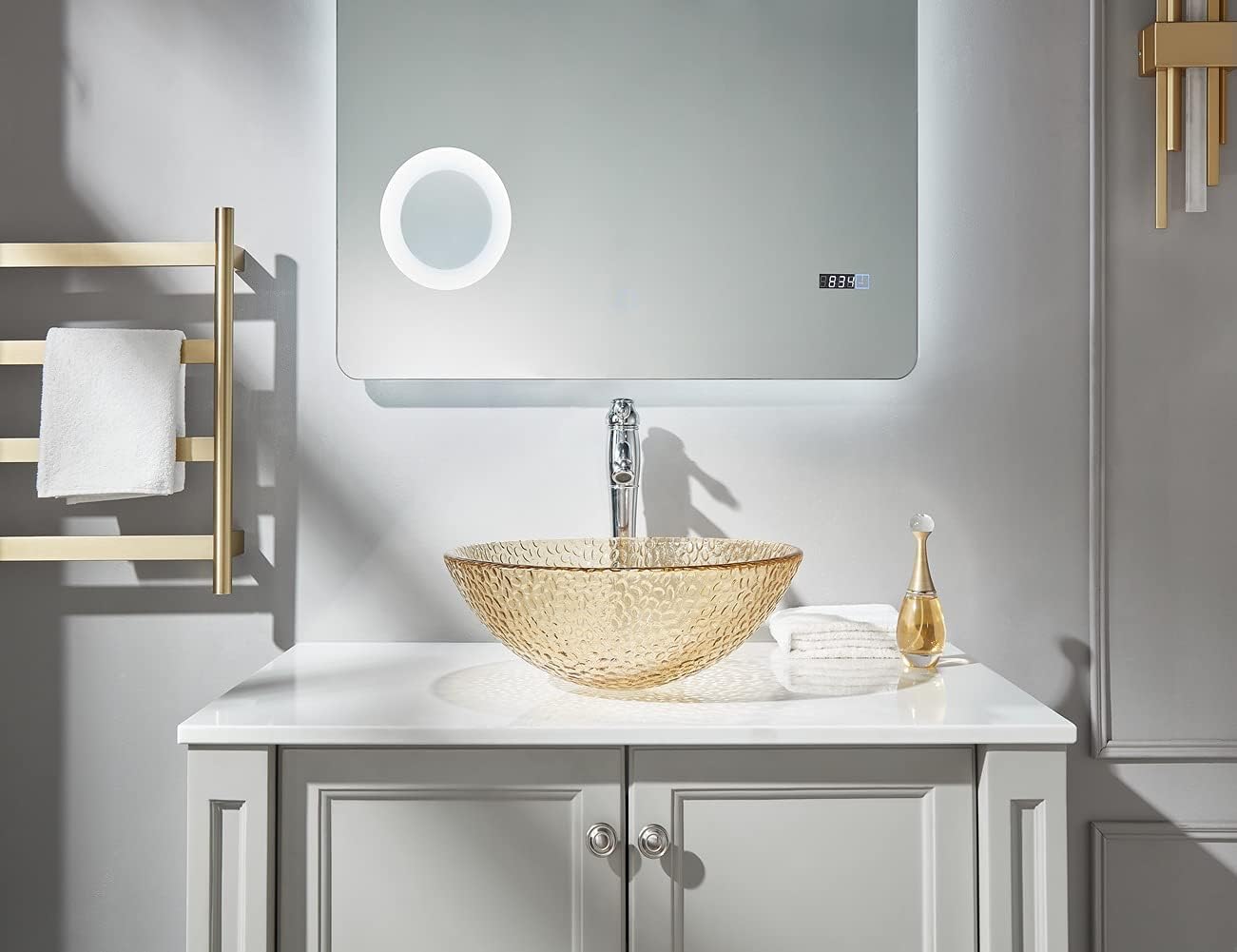 Pearl Series Glass Vessel Sink In Gold Top Raindrop Mount Sinks Above Countertop | Vanity Countertop Sink Bowl with Pop Up Drain | FW-LA625