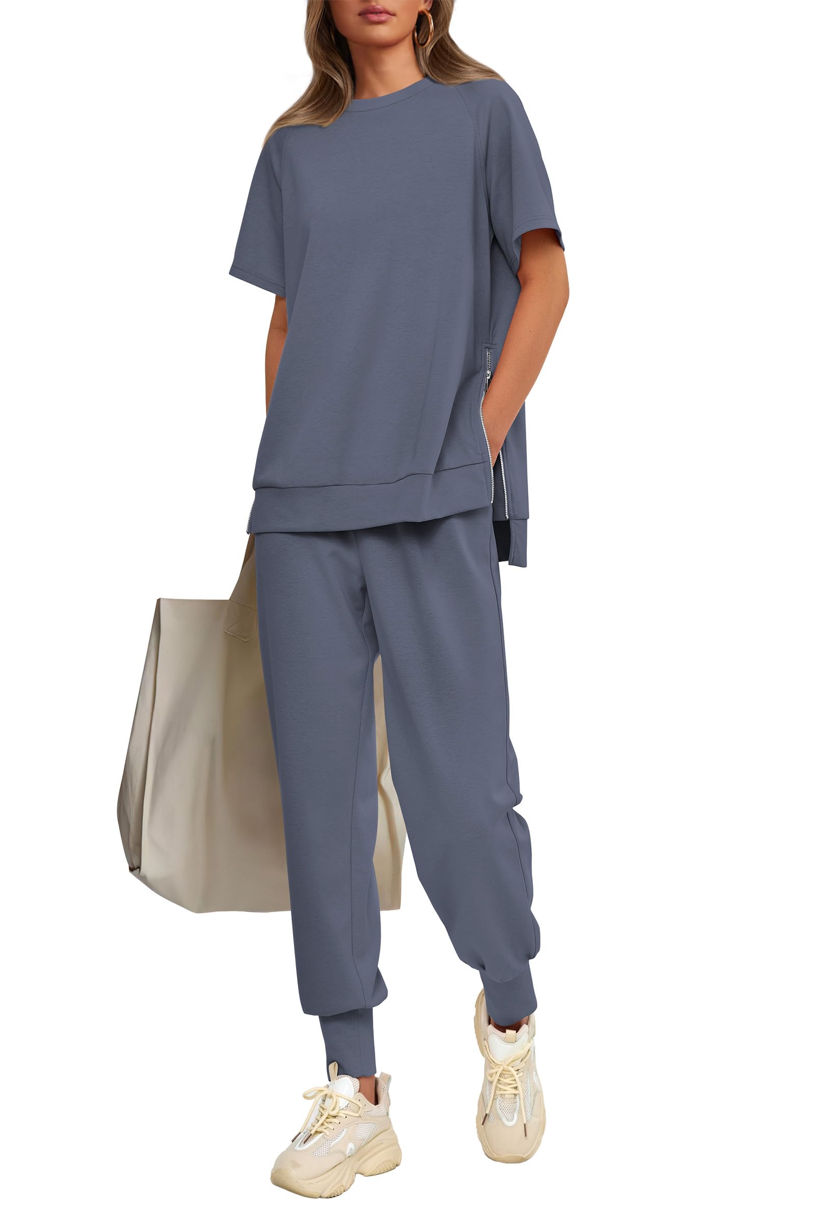 PRETTYGARDEN Women's Summer 2 Piece Outfit Tracksuits Casual Short Sleeve Tops High Waisted Sweatpants Set