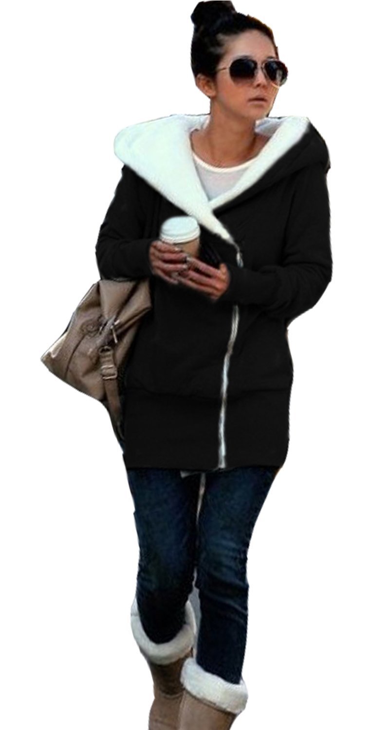 Minetom Ladies Autumn Jacket Hooded Winter Coat Hooded Pullover Sweatshirts (X-Large, Black)