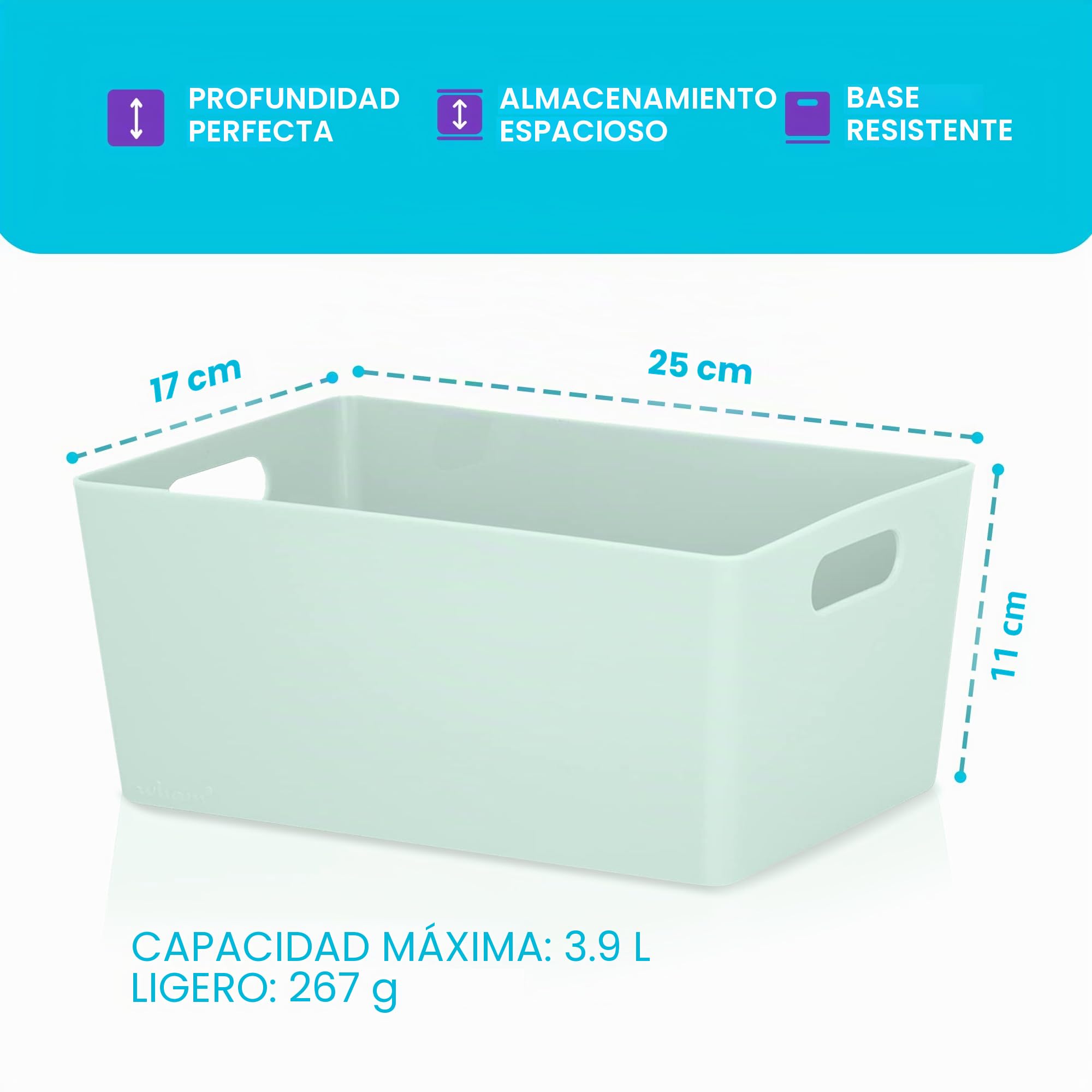 NIFTII Paquete de 5 cestas de almacenamiento de plástico con asas de 3,9 L, color salvia, organizador rectangular de almacenamiento para armario, cajas de almacenamiento de ropa, cestas de