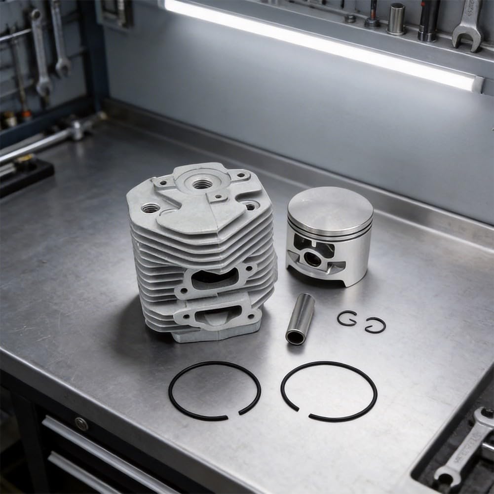 FUBESK Kit de cilindro y pistón de 52 mm 051 Ts510 Ts760 para sustituye a 1111-020-1200 piezas de motor de metal, reparación de cortacésped, bobina de arranque de retroceso plateado