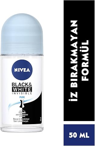 NIVEA Kadın Roll On Deodorant Black & White Invisible Pure 48 Saat Anti-perspirant Koruma (50 ml)
