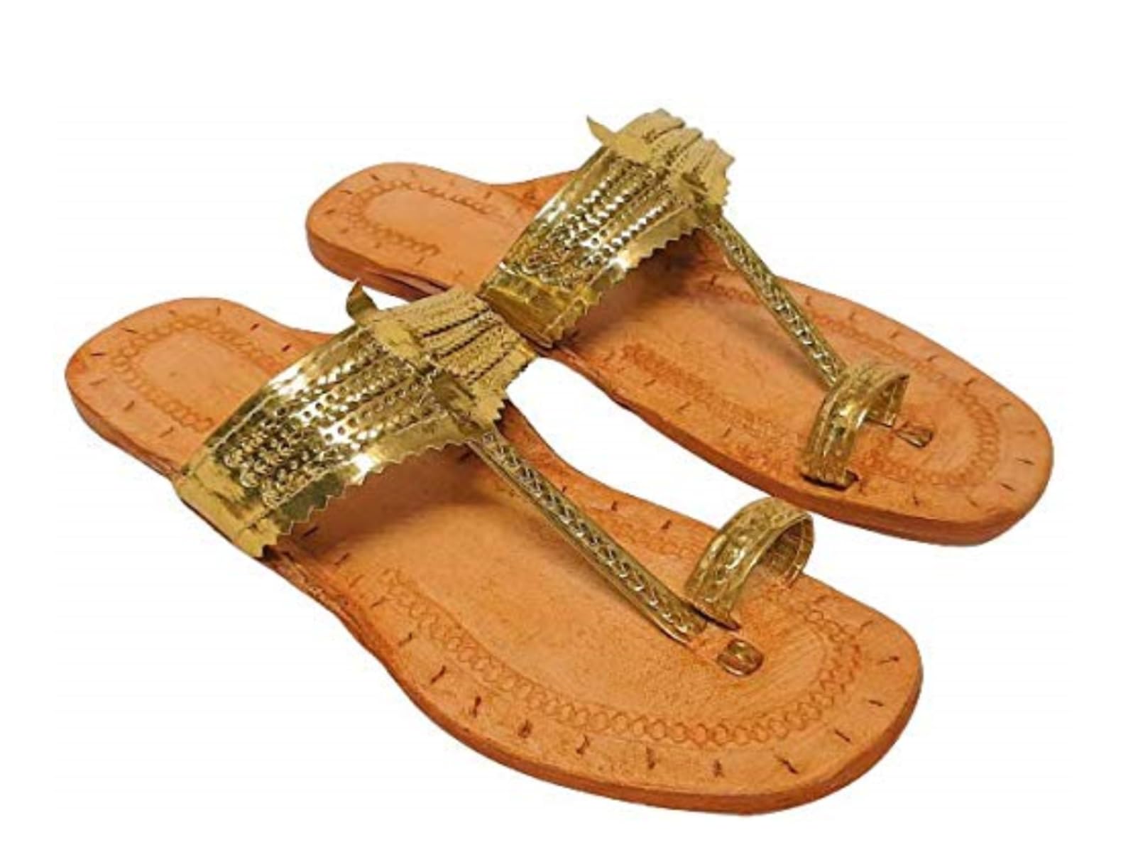 Ethnic Vibes Mujeres Kolhapuri Cuero Chappal Étnico India Jutti Khussa Zapatos planos US Talla 6-11 Dorado ST5, Marrón, 40.5 EU