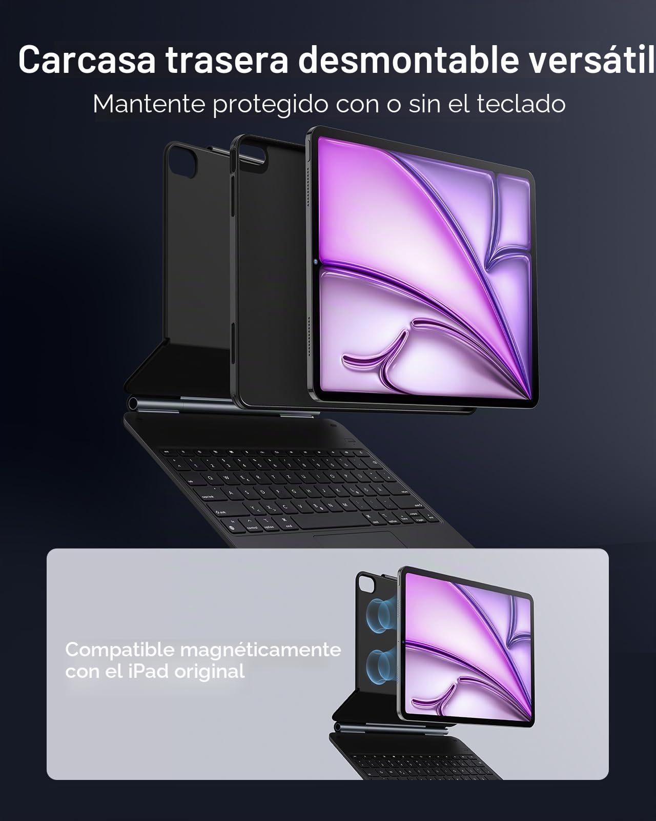 ESR Funda con Teclado para iPad Air 13, Soporte Magnético Multimodo | para Air 13" M4/M3/M2 Generación, Bloqueo Magnético, Funda Trasera Desmontable, DEU QWERTZ 360, Negro