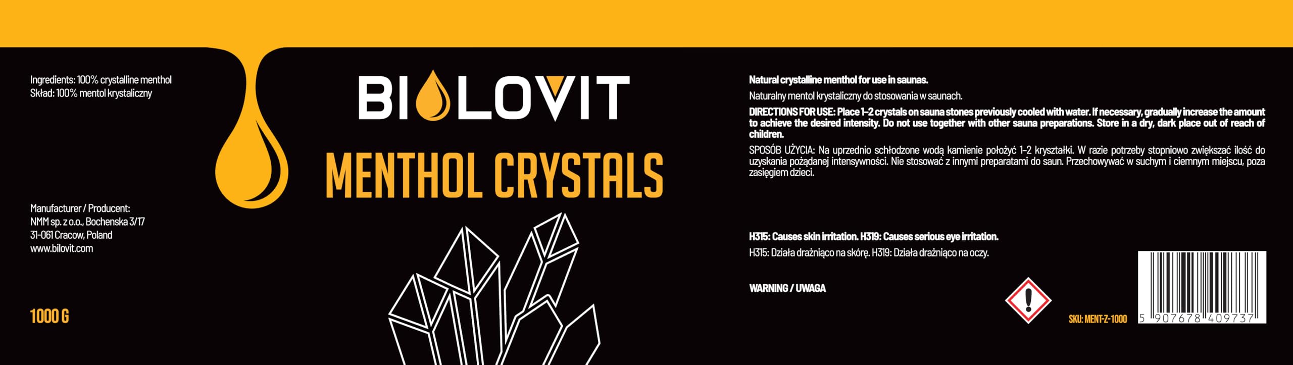 Bilovit Cristaux de menthol 1000 g 100% menthol cristallin pour sauna