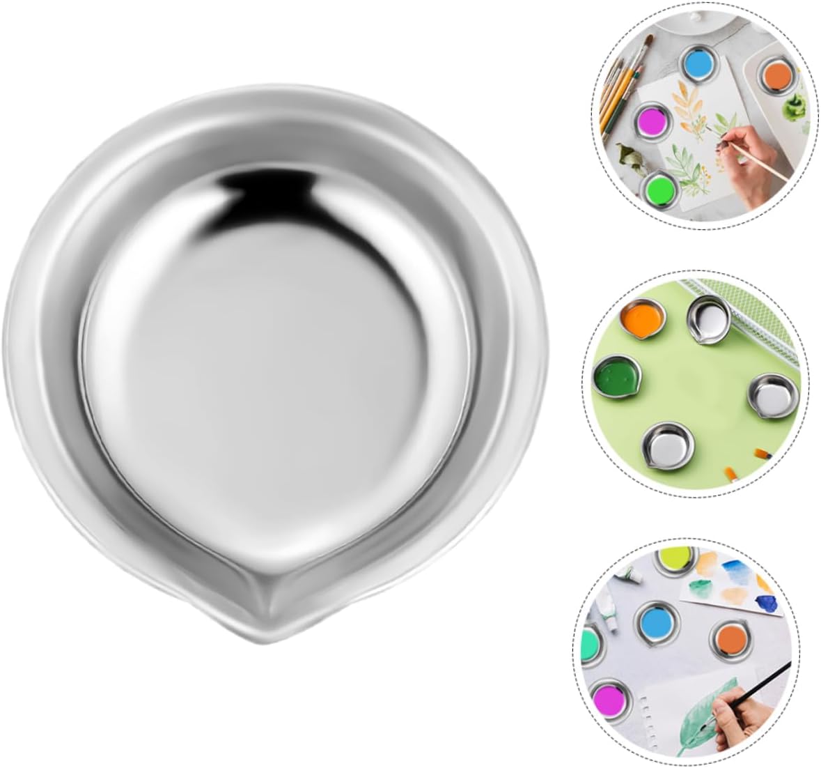 Artibetter 6 Pack Stainless Steel Palette Cup Metal Paint Mixing Tray Round Watercolor Tray Spout for Artists Portable Compact