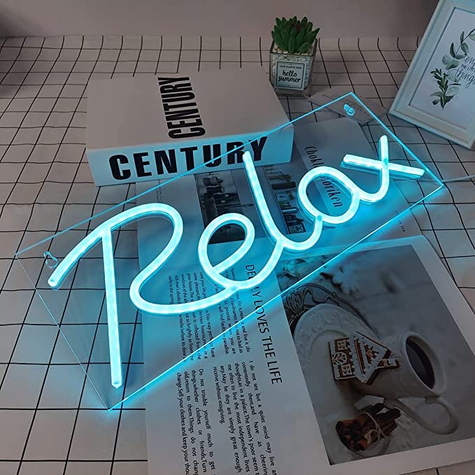 Image of VYNES RELAX LED Neon Signs Light LED Art Decorative Sign - Wall Decor /Table Decor, Home Decor for Wedding Party Kids Room Living Room House Bar Pub Hotel Beach (Ice Blue) Neon Signs