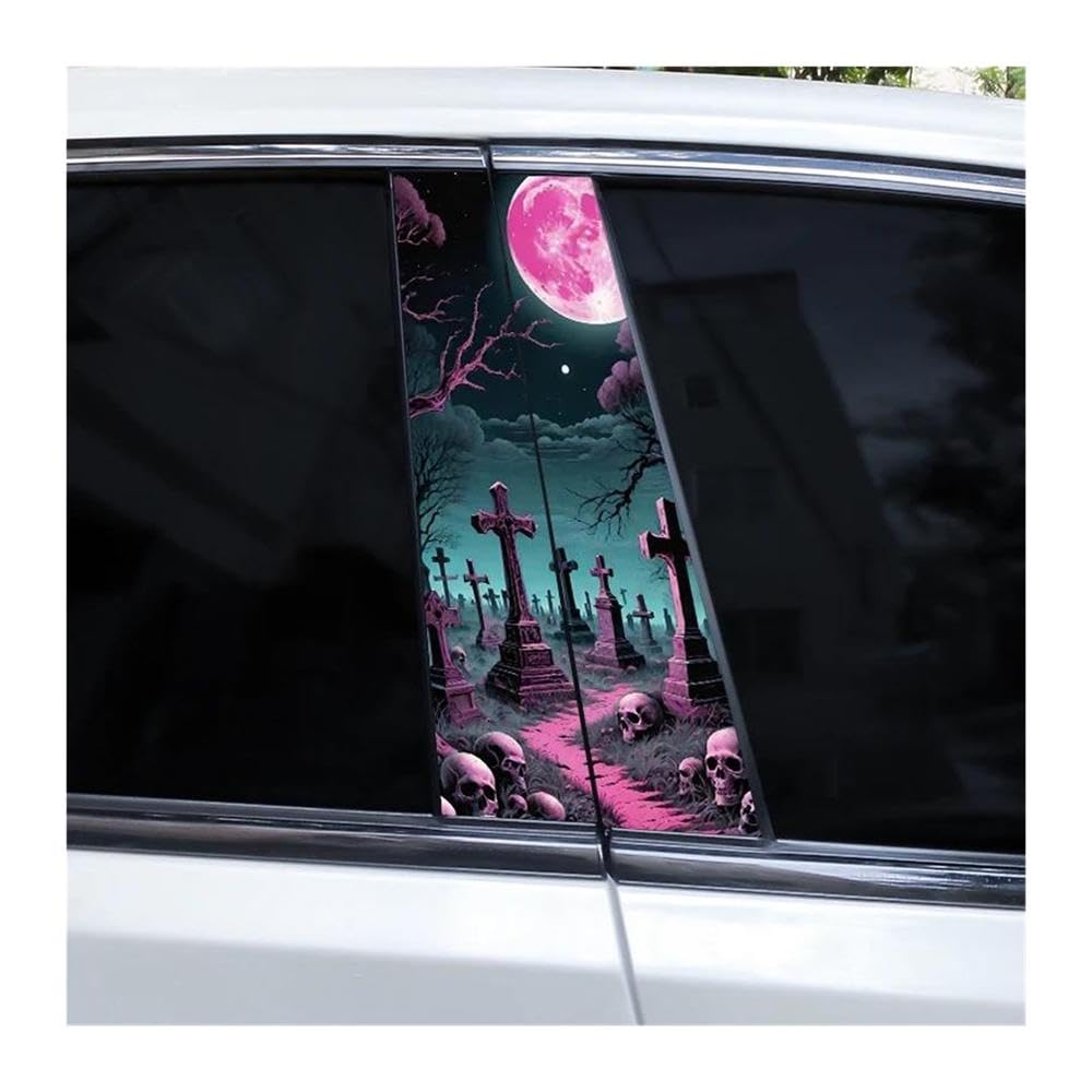 Decorative Items 2pcs Halloween Cemetery Stickers Car Window Pillar Stickers DIY Horror Stickers(C)