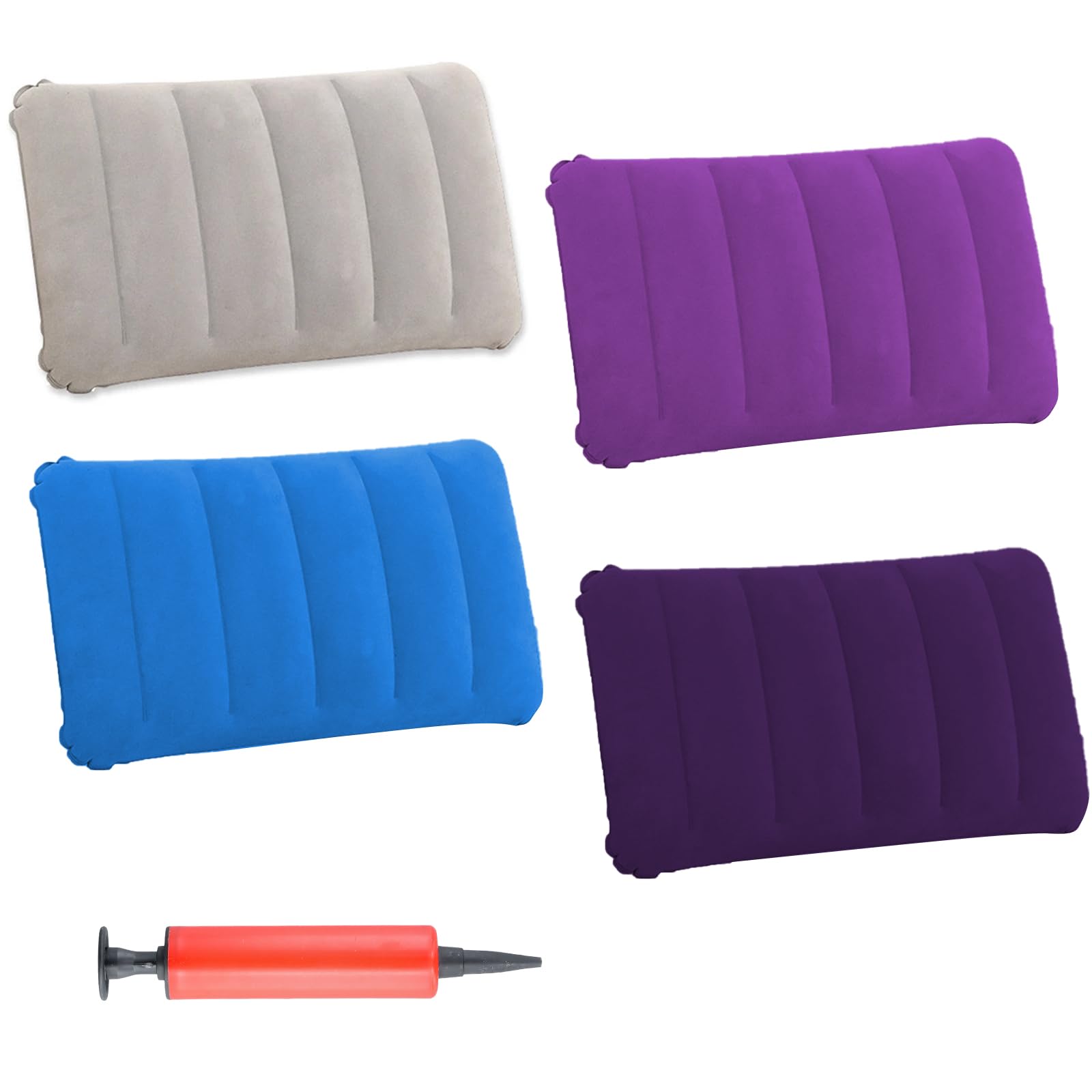 4 Piezas Almohadas Inflables de Viaje Almohadas Hinchables de Playa Almohada Hinchable Flocada para Camping Almohada de Exterior Ligera y Portátil Cojín de Aire para Oficinacon Inflador
