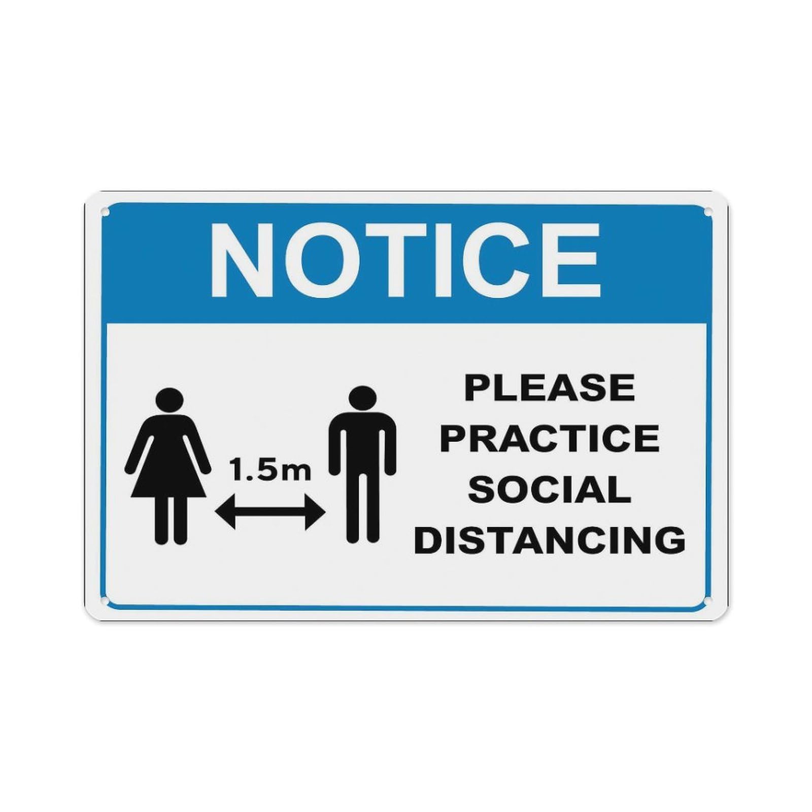 peiyeety Notice Please Practice Social Distancing Blue Sign Aluminum Tin Warning Signs for Home Outdoor Garden 8X12 Inches
