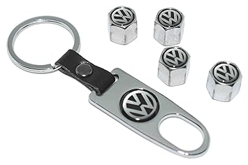 Laxury Car Tyre Valve Air Cap with Key Ring for All Cars - Vgn (Silver)
