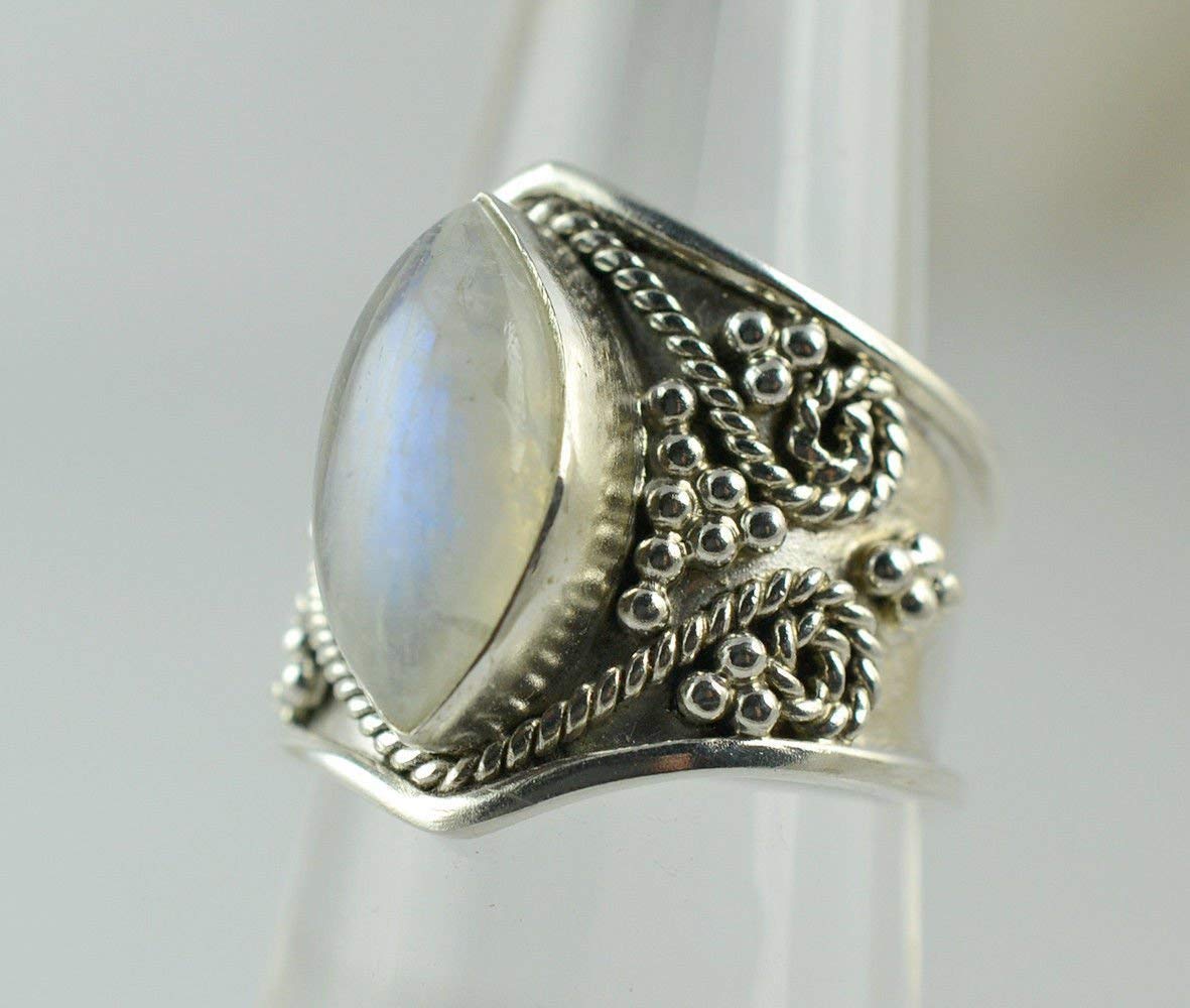 Regenbogen-Mondstein-Ring | 925 Sterling Silber Handgefertigter Statement-Versprechensring für Frauen | Natürlicher Edelstein Boho Schmuck | Juni-Geburtsstein | Geschenk für Sie