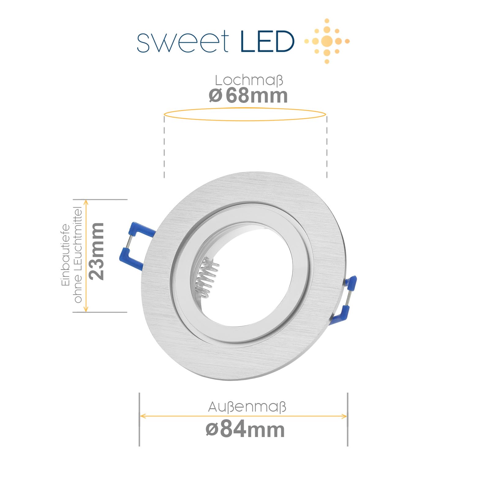 Sweet Led – 6x LED Einbaustrahler 230V GU10 IP44 aus Aluminium Einbauleuchten inkl. 7W Leuchtmittel (warmweiß) – Einbauspots für Badezimmer, Küche & Feuchträume