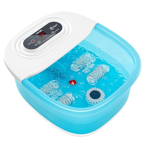 Niksa Foot Spa Bath Massager with Heat, Bubbles, Vibration and Red Light,4 Massage Roller Pedicure Foot Spa Tub for Feet Stress Relief,Foot Soaker with Mini Acupressure Massage Points(Blue) - Blue