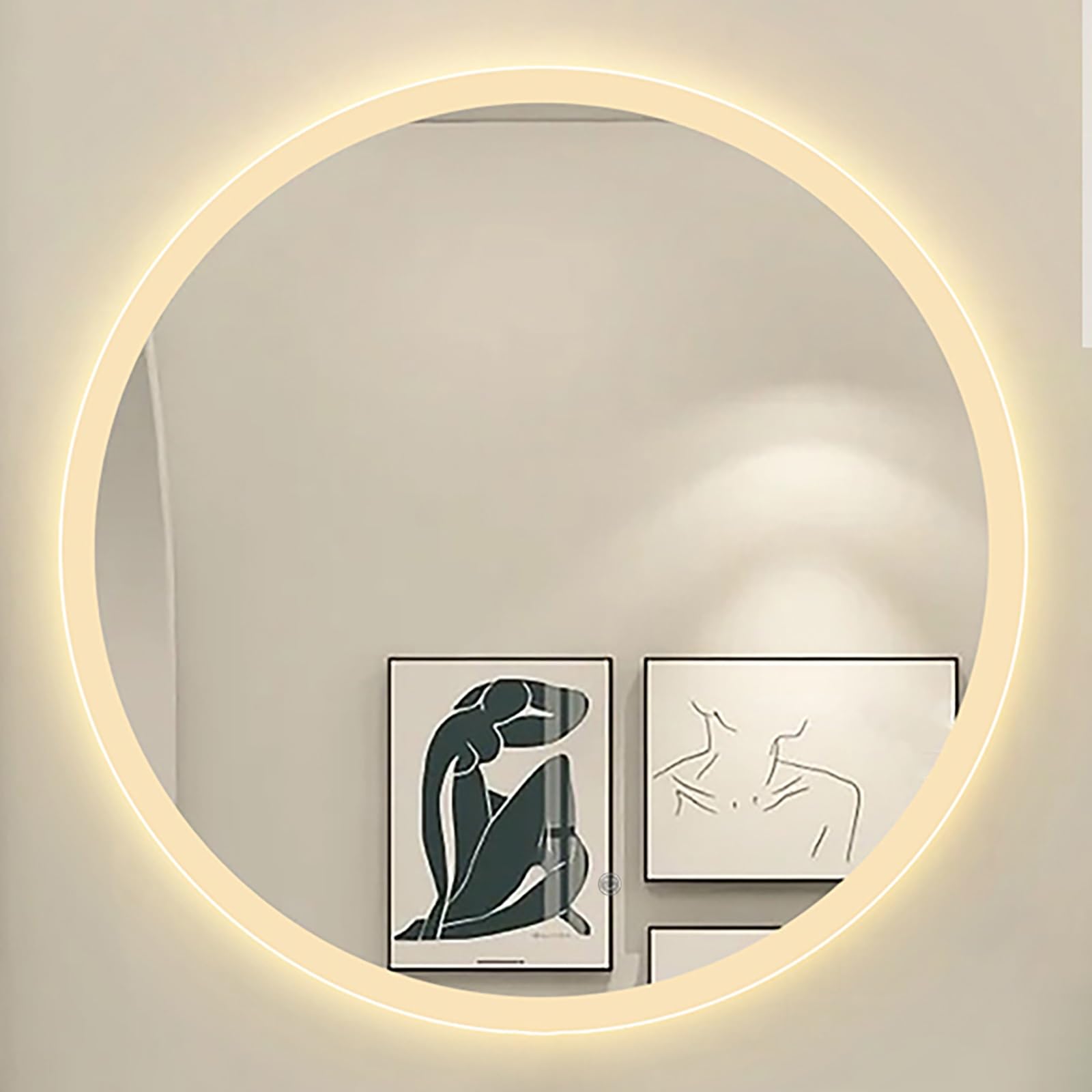 FGXHHS Smart LED - 5.0mm HD Glass Round Wall Mounted, 3 Color Lights (3000K/4500K/6000K) Infinitely Dimmable, 50cm/19.7in Vanity for Bathroom, Decor Hanging
