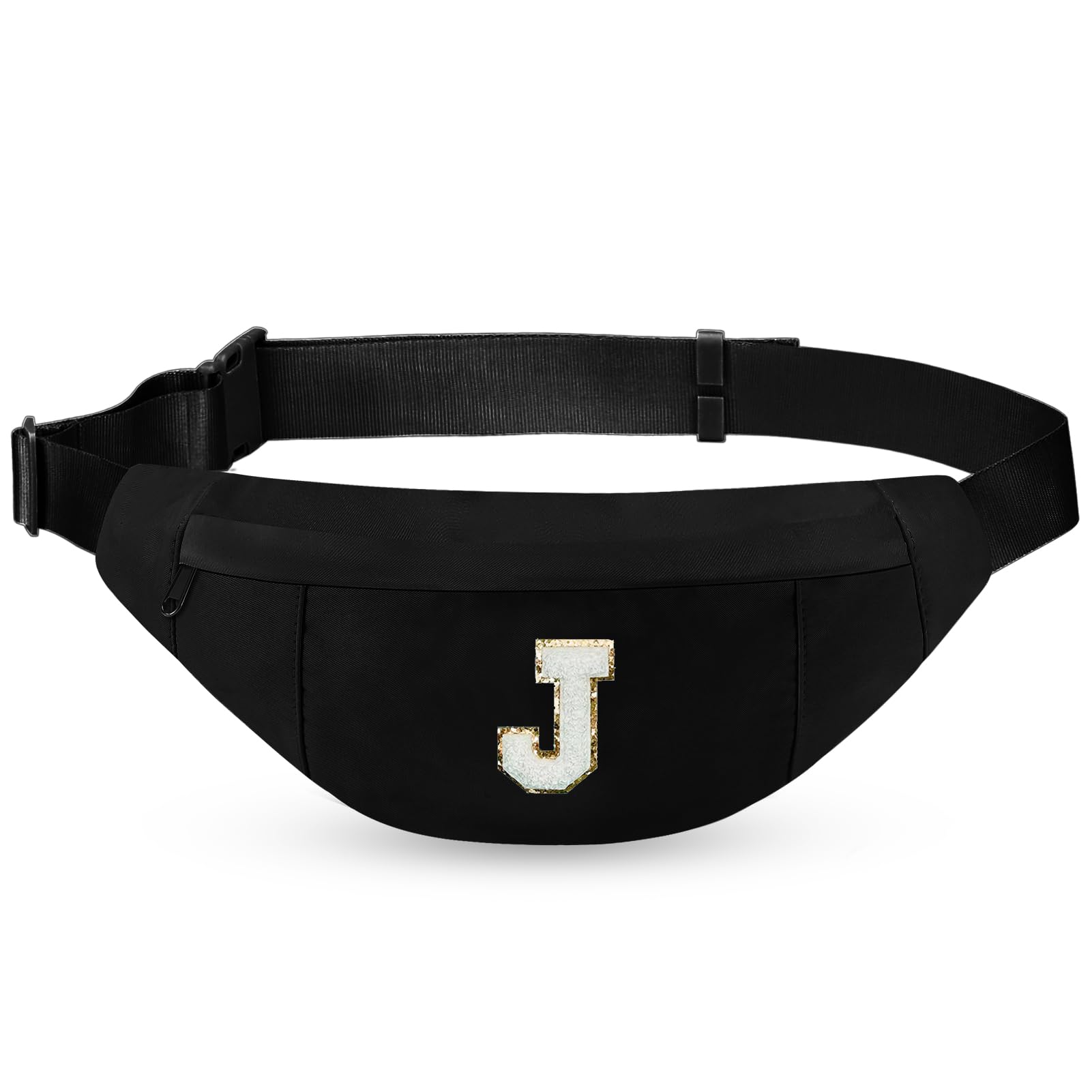 Birthday Gifts for Women Men,Personalized Fanny Pack Crossbody Bag Waist Pack with Initial Letter Patch,Christmas Gifts Cute Trendy Stuff for Daughter Sister Her,Black J