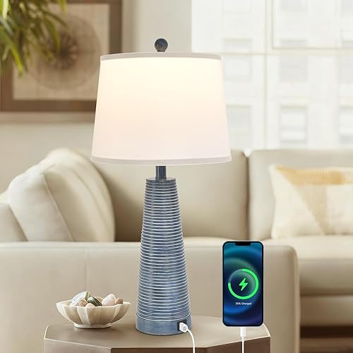 Miniatura 11 de Terpsichore - Juego de 2 lámparas de mesita de noche, lámparas de cabecera, lámpara de mesa rústica vintage de granja, regulable de 3 vías, luz