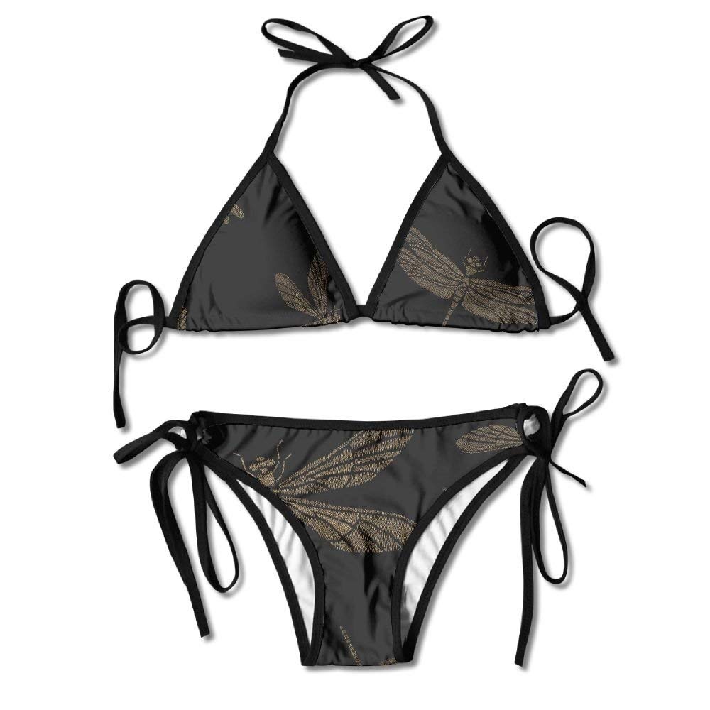 Osmykqe Women Golden Dragonfly Pattern Printing Sexy Two-Piece Bikini Set Beach Bathing Suit