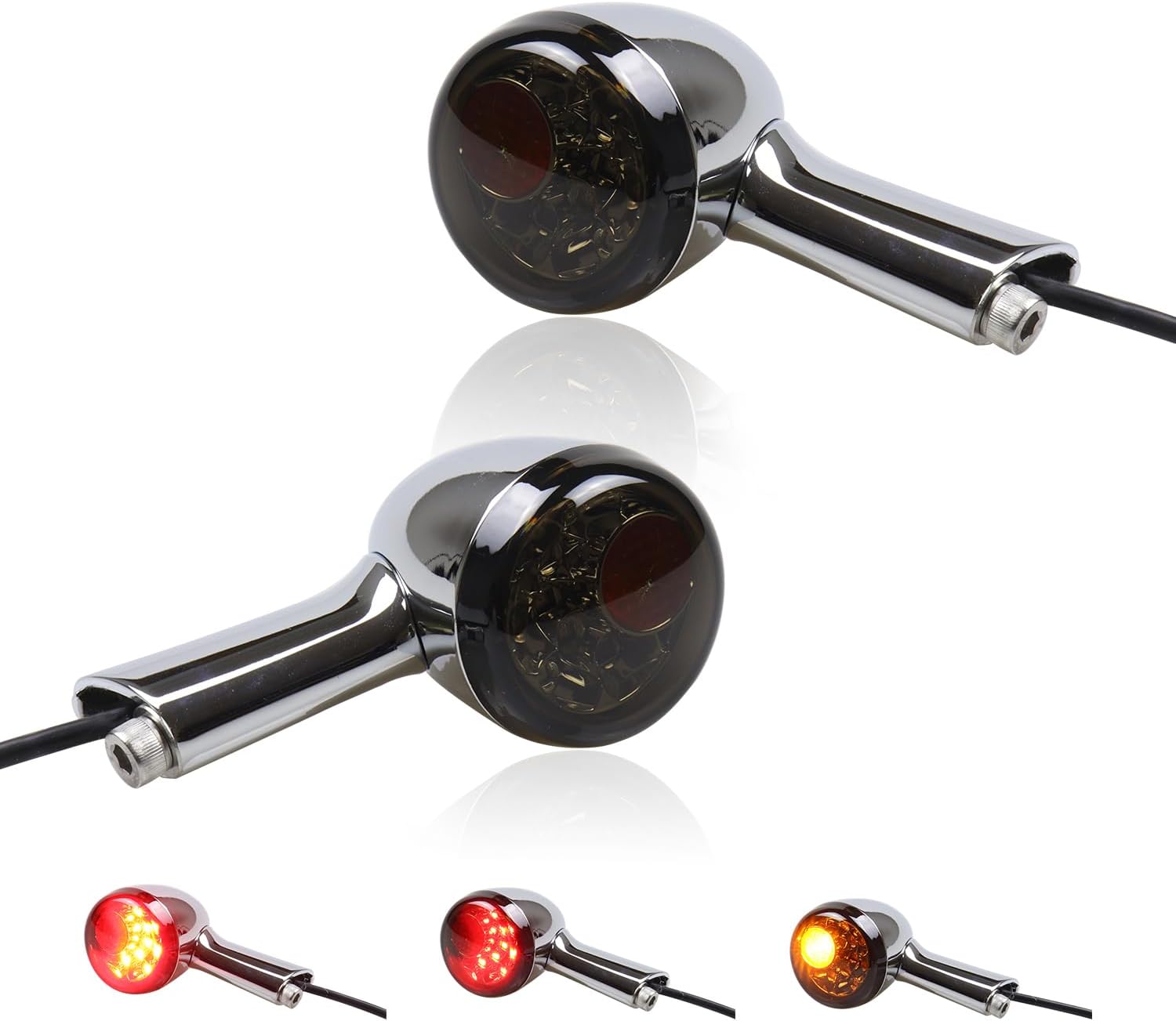 Chrome Bullet Rear LED Turn Signals, Motorcycle Brake Taillights 12V Tail Lights Compatible with Halrey Sportster 1200 883 Softail Fatboy 1990-2024