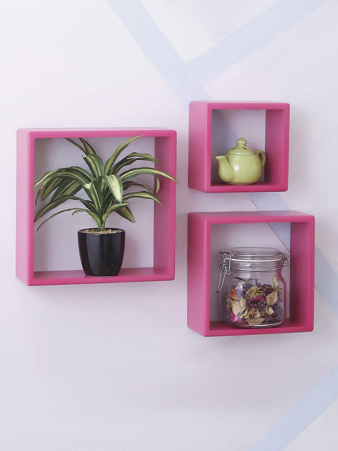 Estrella Decor Cube Shelves Geometric Wooden Shelves for Hallway