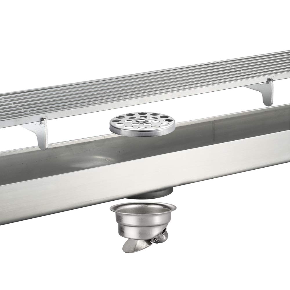 Caniveau de douche linéaire 60 cm en acier inoxydable 304 chromé avec grille amovible