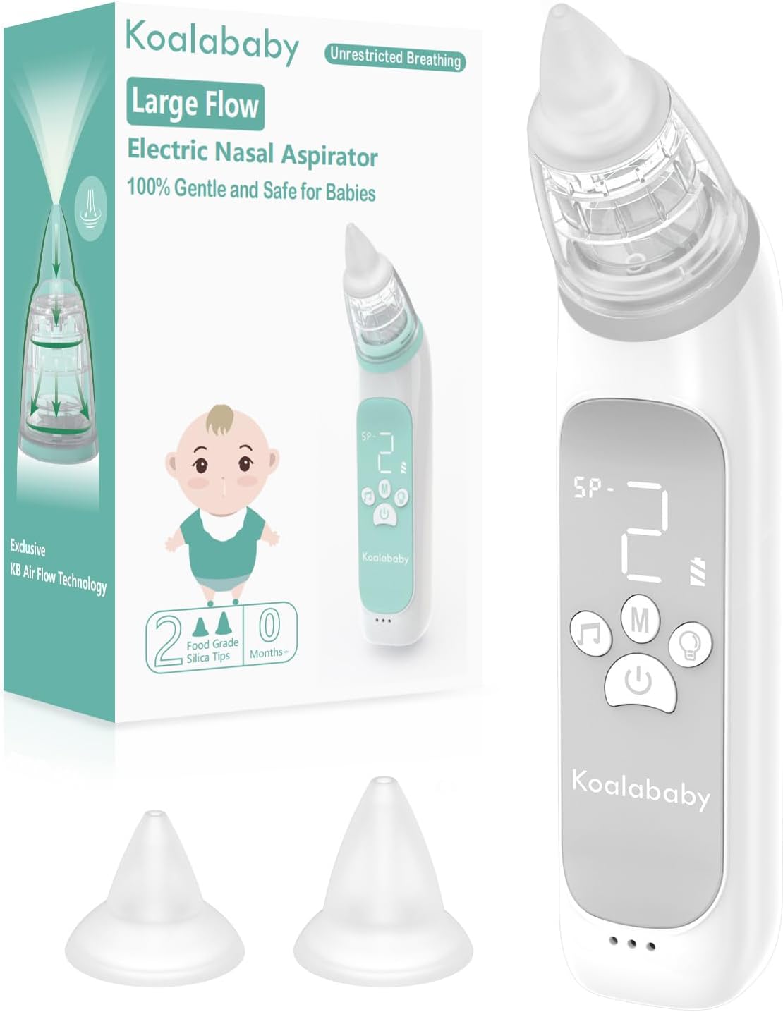 Large Flow Electric Nasal Aspirator, Baby Nose Sucker, Nose Cleaner for Toddlers with 3 Suction Levels, Soothing Music and Light, Grey