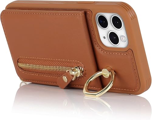 Miniatura 9 de Funda para iPhone 11 Pro con tarjetero para iPhone 11 Pro, cartera con tarjeta de crédito con anillo, cierre de cremallera, a prueba de golpes,