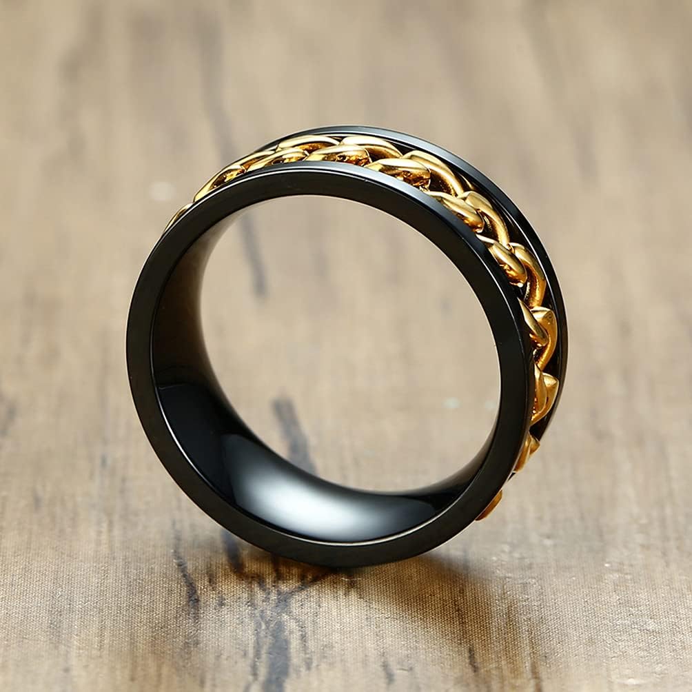 MMTTAO Men's Spinner Fidget Chain Ring Rotation Anxiety Relief Wedding Band for Men Women Stainless Steel Intertwine Ring Motorcycle Biker Bicycle Punk Rock Male Engagement Band Comfort Fit Size 6-15