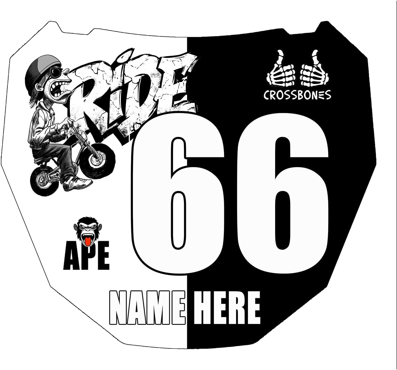 Custom ODI DH Size Electric Bike Number Plate Sticker Decal – Personalized Racing Graphic with Name & Number – Multicolor Eye-Catching Design for Surron, Super 73 and E-Bike Plates.