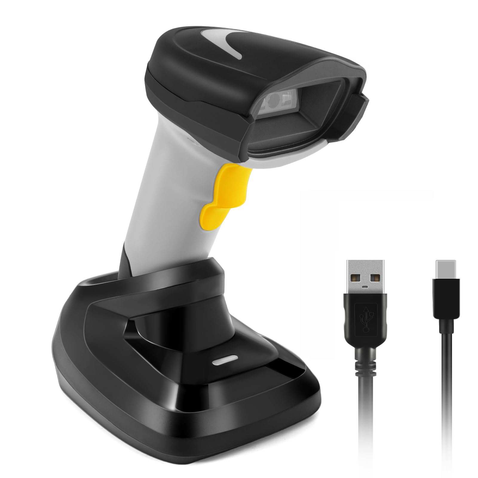 Escáner de código de barras inalámbrico, lector de código de barras 1D con soporte, 2.4G inalámbrico y conexión USB con cable Plug and Play, escáneres de código de barras de mano