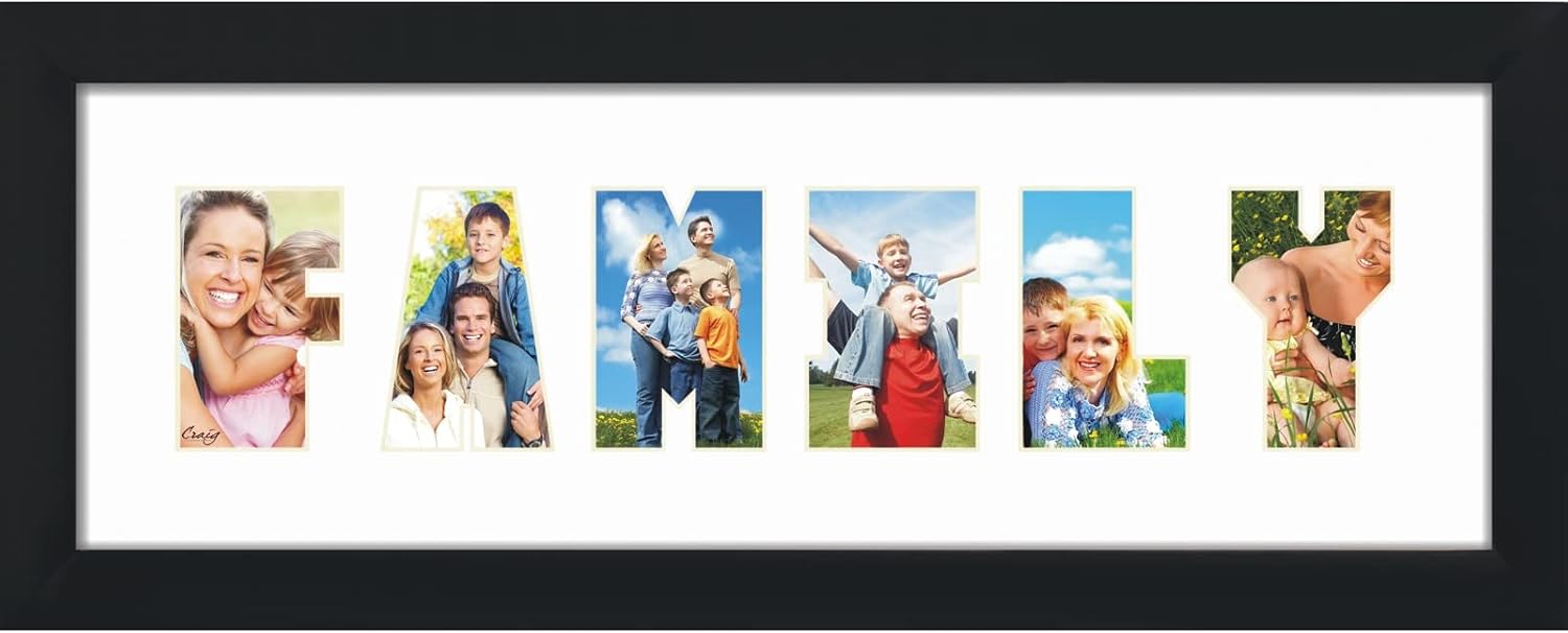 Craig Frames Contemporary, Black Picture Frame with Family Collage Mat