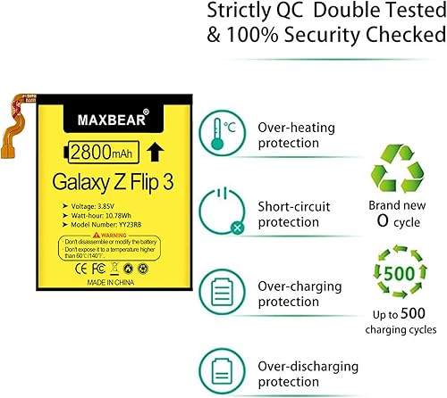 Miniatura 2 de MAXBEAR Galaxy Z Flip 3 Batería (actualizada) 2800mAh 3.85V Batería de repuesto EB-BF711ABY para Samsung Galaxy Z Flip 3 5G (2021), SM-F711B con kit