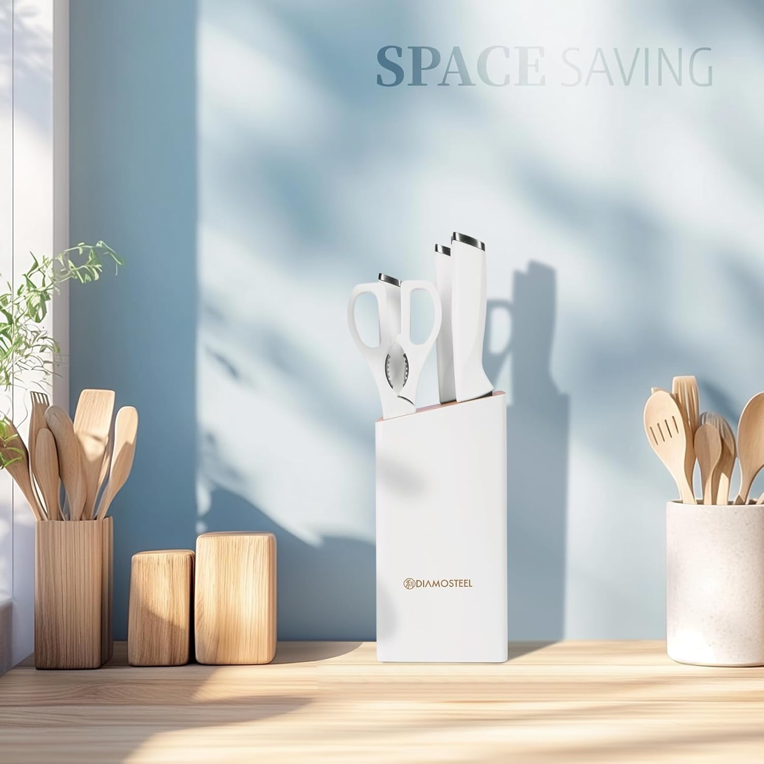 White Knife Set with Block, 7 Pieces Small Knife Block Set with Stainless Steel Blade Ergonomic Handle, Kitchen Knives Set Gifts for chef - Image 5