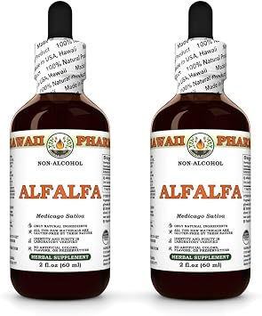 Hawaii Pharm Alfalfa Alcohol-Free Liquid Extract, Alfalfa Medicago Sativa Dried Leaf Glycerite Natural Herbal Supplement 2x2 oz