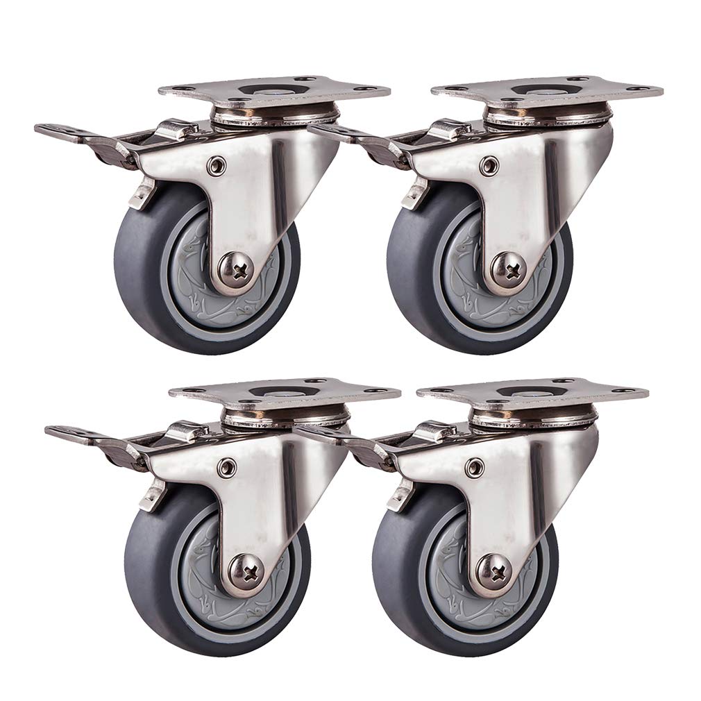 Rueda de acero inoxidable 304, rueda para muebles de 50 mm, ruedas giratorias de goma TPR, carga 120 kg, para carros para muebles (1,5" 2")