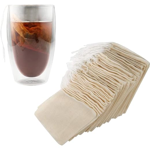 MEUBELS Tea Filters Strainer Bags Reusable Coffee Brew Herb Cheesecloth Muslin Mesh Bag with Drawstring Safe Penetration Unbleached for Loose Leaf Tea Office Home Kitchen Milk Tea, 4x3 Inch (5)