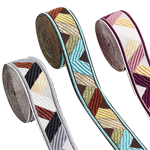 CHGCRAFT 24.6 pie 3 Colores Cinta Jacquard Estilo Étnico Cintas Bordadas Patrón de Ondas Cinta para Bricolaje Costura Artesanía Decoraciones para el Hogar 28 mm de Ancho Cover
