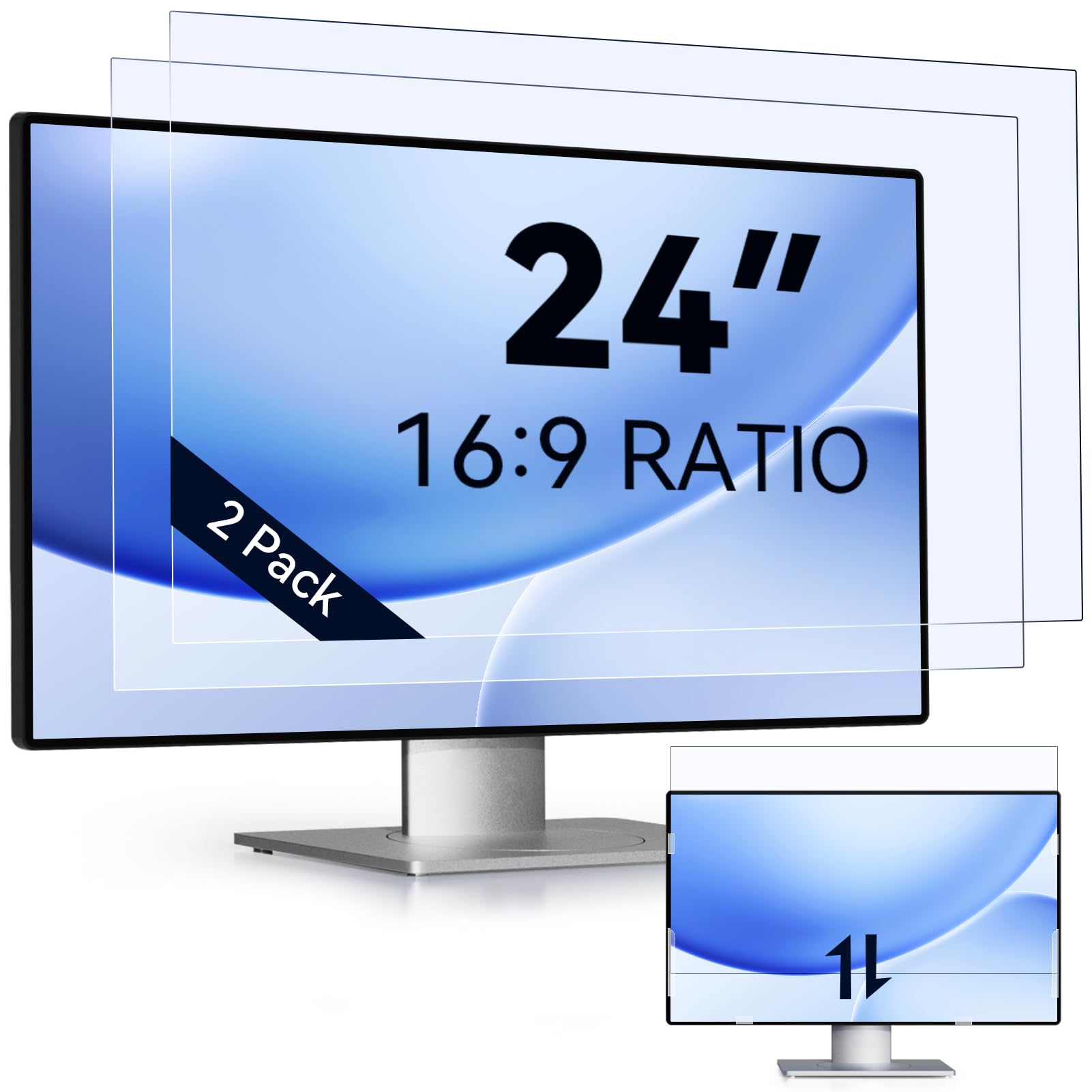 IPROKKO 2 protectores de pantalla antiluz azul de 24 pulgadas para monitor de ordenador, relación de aspecto 16:9 desmontable, lámina antirreflejos, protector de ojos
