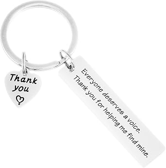 Kivosliviz Therapist Keychain Speech Language Pathologist Jewelry Thank You for Helping Me Fine Mine Voice Keychain