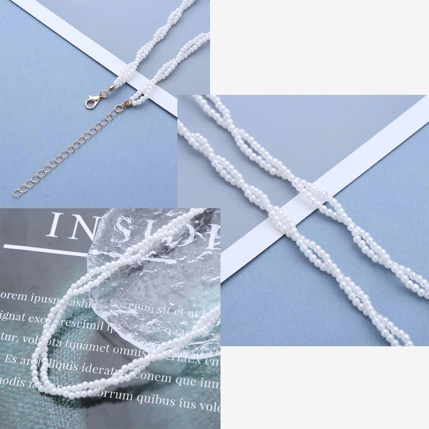 Vintage Layered Pearl Choker Necklace Gold Pearl Bead Collar Necklace Twisted Pearl Necklace Multi Strand Pearl Chain Necklace Jewelry for Women - Image 6