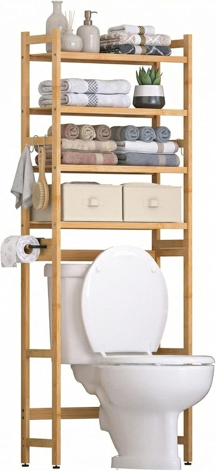 Homde Bathroom Over Toilet Storage Rack: Adjustable 4-Tier Bamboo (Natural)
