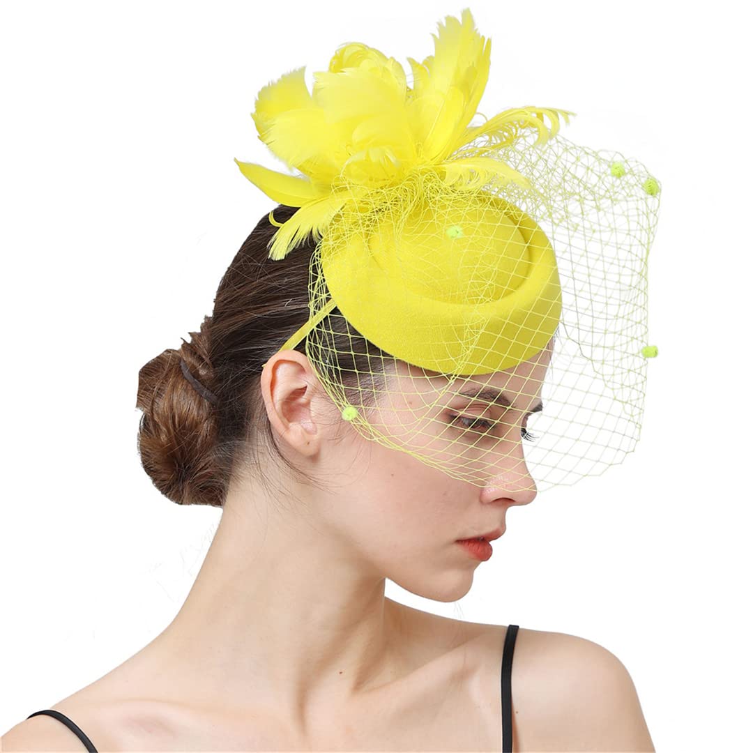 FBHappiness Women Fascinator Veils Hat with Clip Feather Hair Headwear Clip Cocktail Tea Party Hair Accessories ，Cocktail Hats