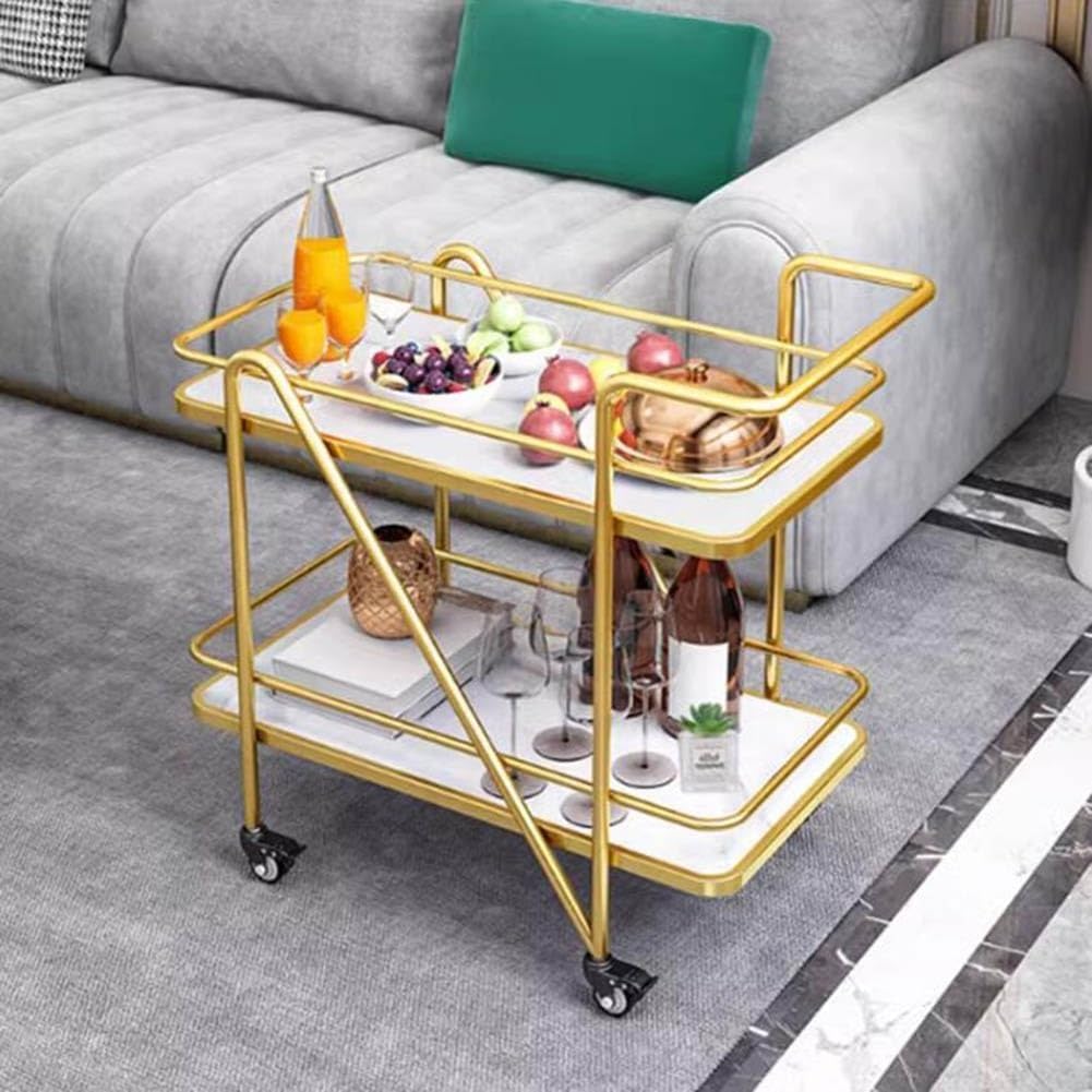 Metal Trolley with Wheels, Elegant Metal Kitchen Trolley Organizer Cart, Rolling Table for Home Storage, Bar Trolley Serving and Everyday Convenience