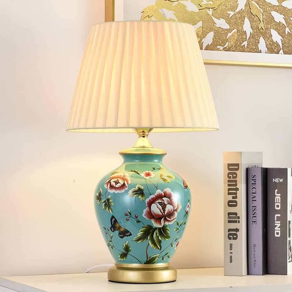 HvKvHvY Table Lamp Retro Ceramic, Living Room Bedside Lamp Vintage Bedroom Warm Fabric Reading Book Light Desk Lamp Modern Style E27 Night Lamp — image 1
