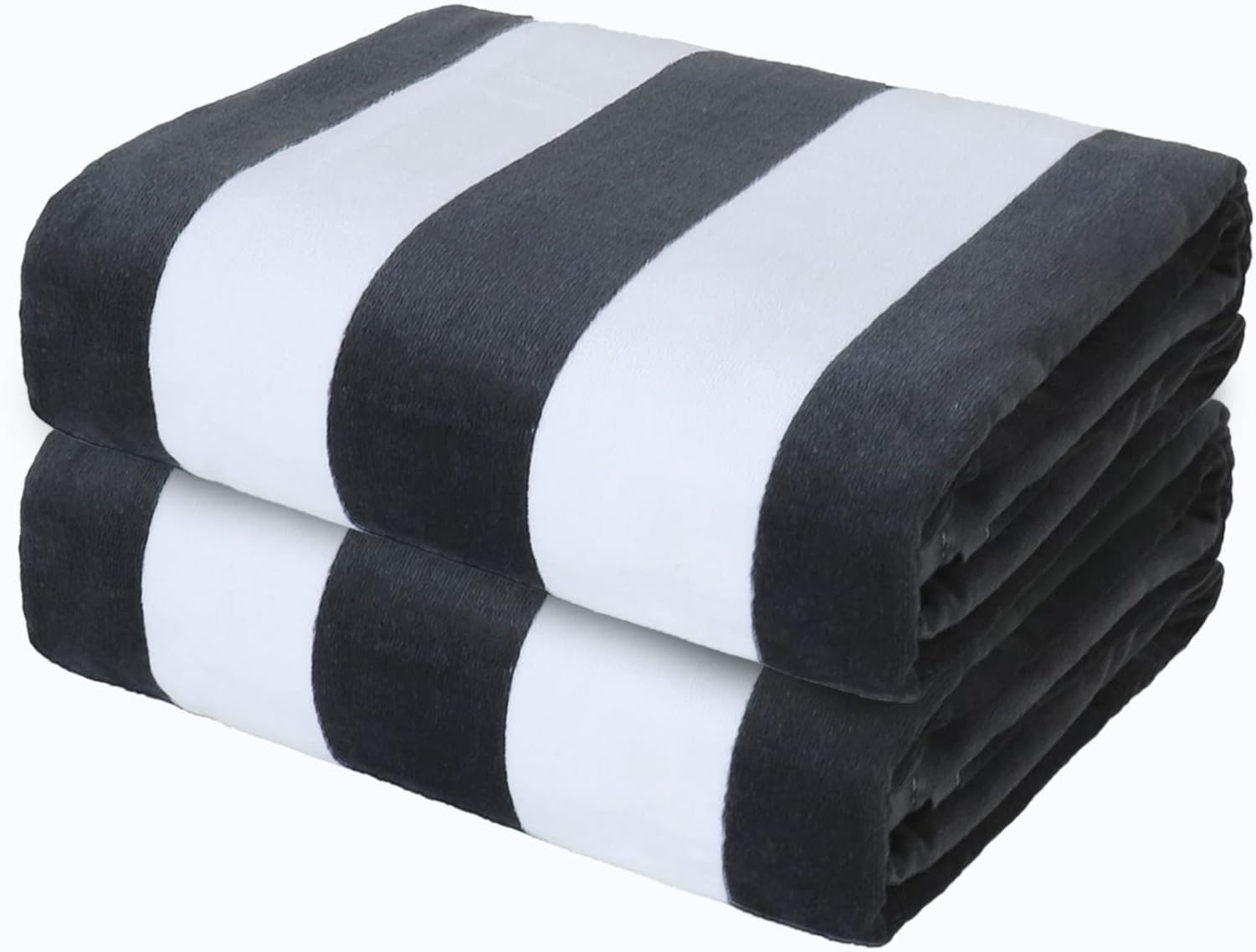 Exclusivo Mezcla 2 Pack Cotton Oversized 35x70 Inches Cabana Stripe Beach Towels, Super Absorbent Soft Plush Pool Bath Towel (Charcoal Grey)