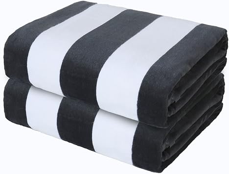 Exclusivo Mezcla 2 Pack Cotton Pool Beach Towel, Oversized Stripe Towel Set
