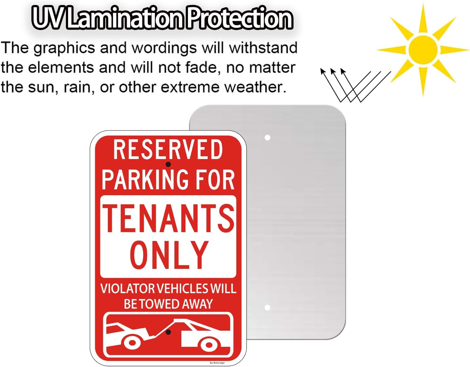2-Pack Large Reserved Parking Sign for Tenants Only, 18 x 12 inches, Reflective Aluminum Metal, Fading Resistant